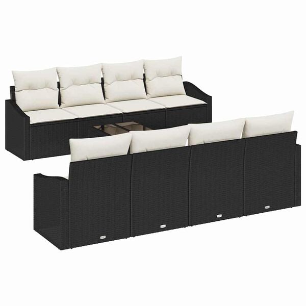 vidaXL Ensemble de Canap&eacute;s avec coussin 9 pcs Noir et Cr&egrave;me polyrotin