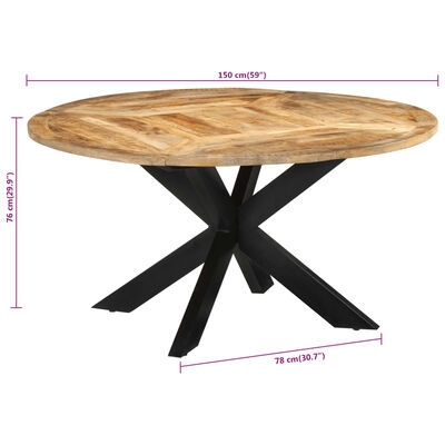 vidaXL Table à dîner Ø150x76 cm bois de manguier massif brut