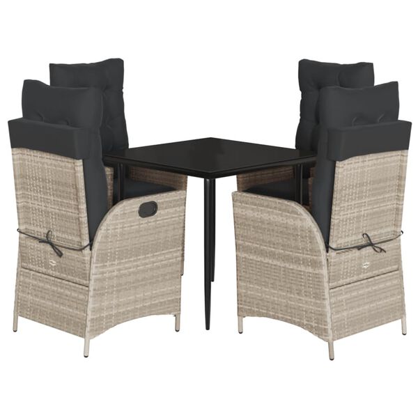 vidaXL Ensemble &agrave; manger de jardin et coussins 5 pcs gris clair rotin