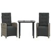 vidaXL Ensemble de bistro 3 pcs avec coussins gris r&eacute;sine tress&eacute;e