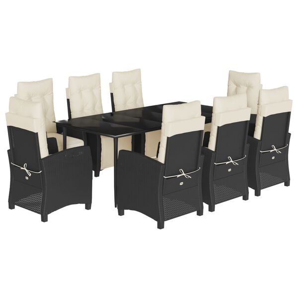 vidaXL Ensemble &agrave; manger de jardin 9pcs coussins noir r&eacute;sine tress&eacute;e
