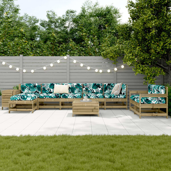 vidaXL Salon de jardin 10 pcs bois de pin impr&eacute;gn&eacute;