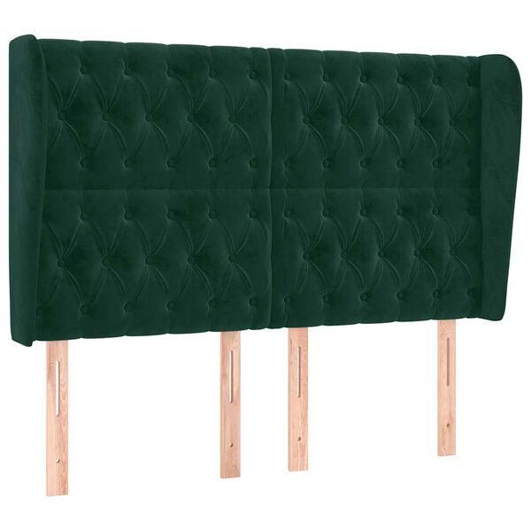 vidaXL T&ecirc;te de lit avec oreilles Vert fonc&eacute; 147x23x118/128 cm Velours