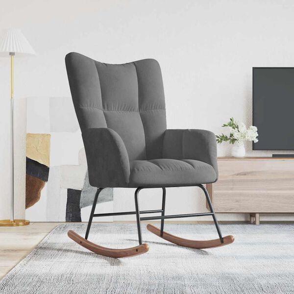 vidaXL Chaise &agrave; bascule Gris fonc&eacute; Velours