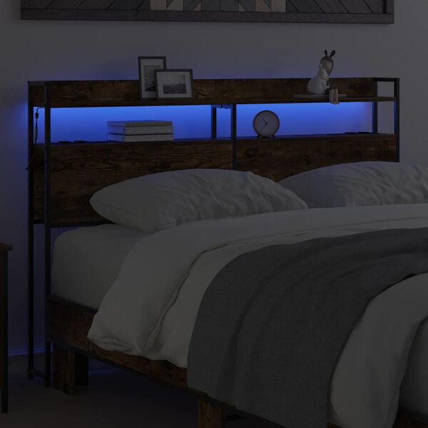 vidaXL T&ecirc;te de lit avec &eacute;tag&egrave;re Ch&ecirc;ne fum&eacute; 150 cm Bois d'ing&eacute;nierie