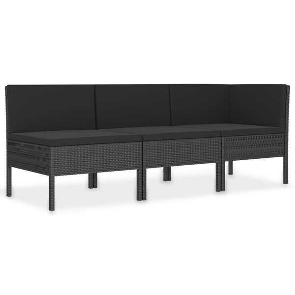 vidaXL Salon de jardin 3 pcs avec coussins R&eacute;sine tress&eacute;e Noir