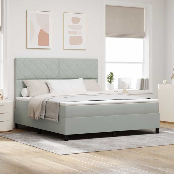 vidaXL Lit &agrave; ressort LED avec matelas Gris clair 180 x 200 cm Velours