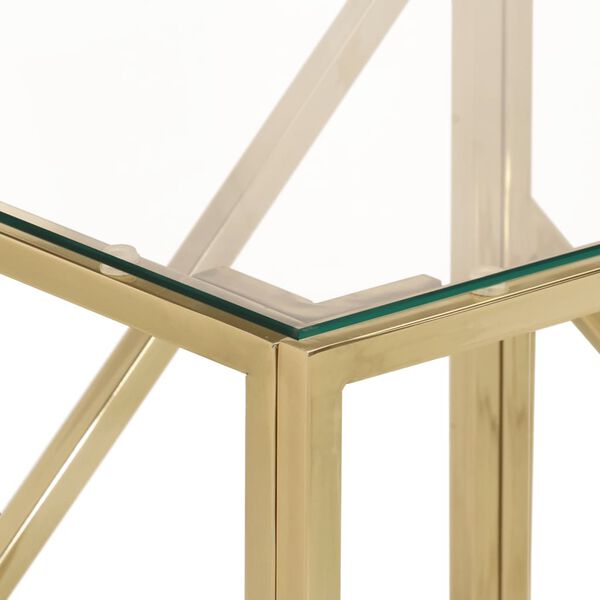 vidaXL Table console dor&eacute; acier inoxydable et verre tremp&eacute;
