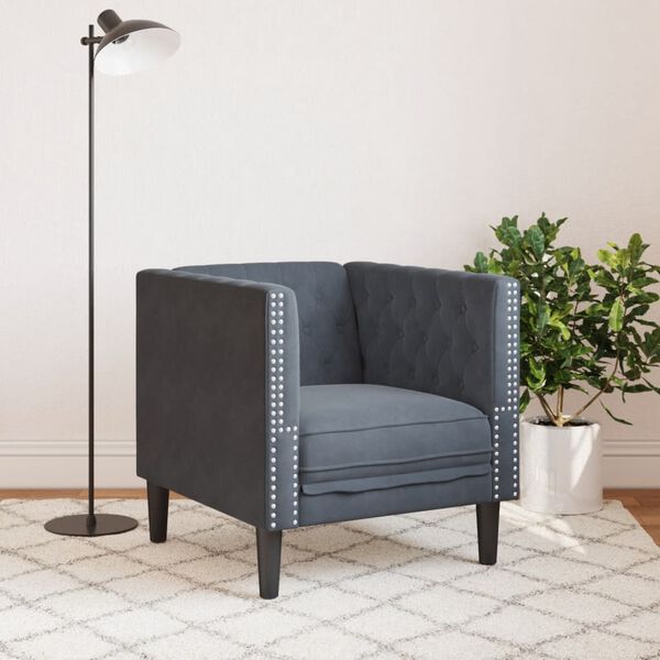 vidaXL Fauteuil Chesterfield gris fonc&eacute; velours