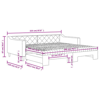 vidaXL Lit de jour avec gigogne et matelas crème 100x200 cm tissu