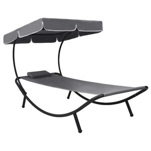 vidaXL Lit de repos d'ext&eacute;rieur avec auvent et oreiller Gris