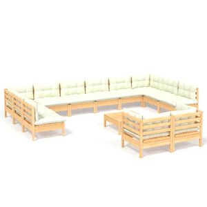 vidaXL Salon de jardin 13 pcs avec coussins cr&egrave;me bois de pin