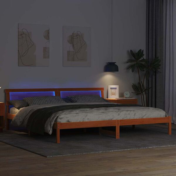 vidaXL Cadre de lit avec t&ecirc;te de lit Brun cire 180 x 200 cm Pin massif