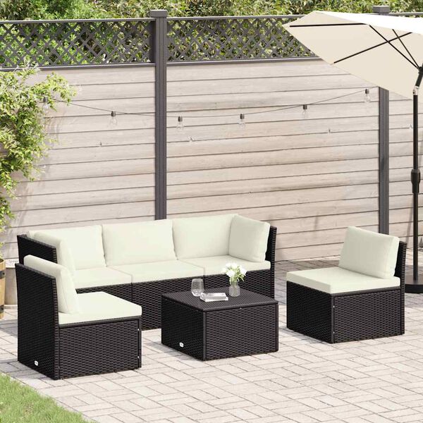 vidaXL Salon de jardin 4 pcs avec coussins Résine tressée Marron