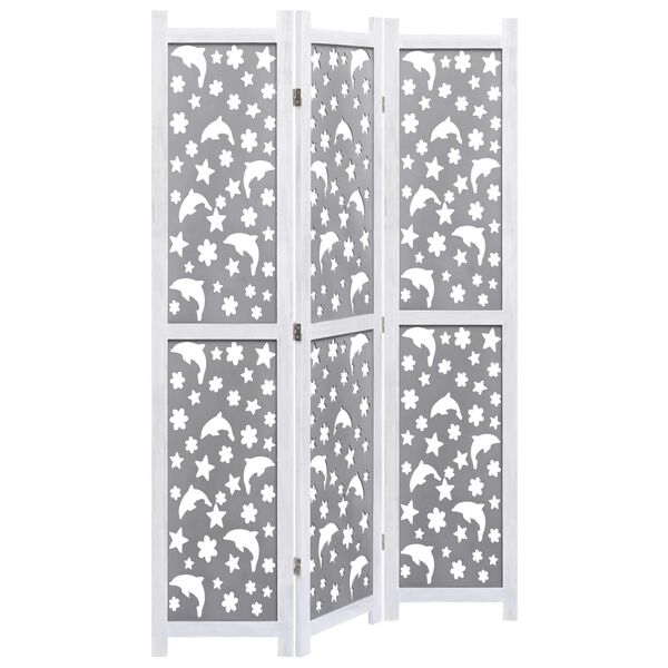 vidaXL Cloison de s&eacute;paration 3 panneaux Gris 105x165 cm Bois solide