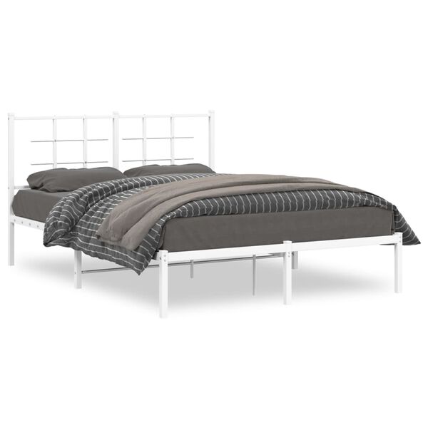 vidaXL Cadre de lit m&eacute;tal sans matelas et t&ecirc;te de lit blanc 140x190 cm