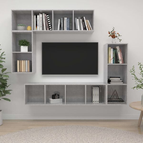vidaXL Ensemble de meubles TV 4 pcs Gris b&eacute;ton Bois d'ing&eacute;nierie