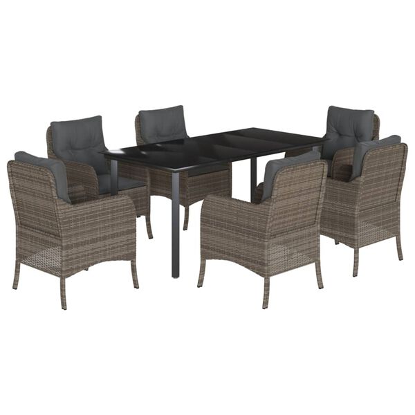 vidaXL Ensemble &agrave; manger de jardin et coussins 7 pcs gris rotin