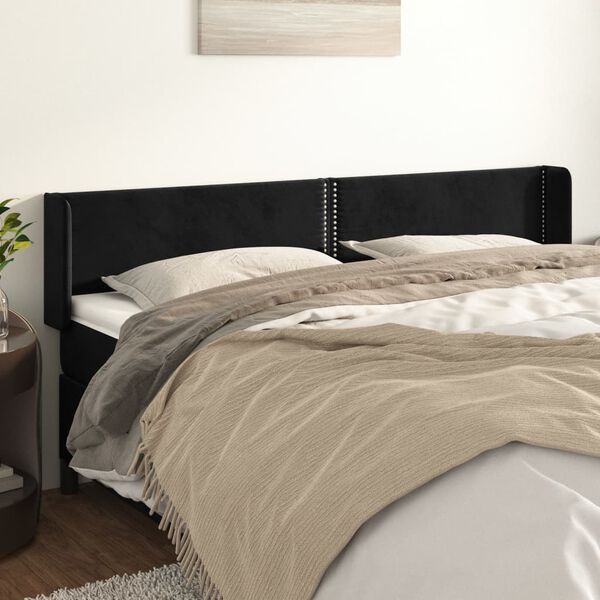 vidaXL T&ecirc;te de lit avec oreilles Noir 163x16x78/88 cm Velours