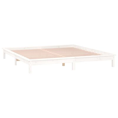 vidaXL Cadre de lit à LED blanc 135x190 cm double bois massif