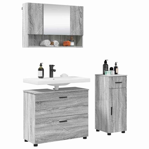 vidaXL Ensemble de mobilier de salle de bain 3 pcs Sonoma gris