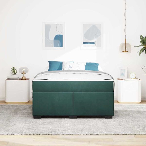 vidaXL Cadre de lit avec matelas Vert fonc&eacute; 160 x 200 cm tissu