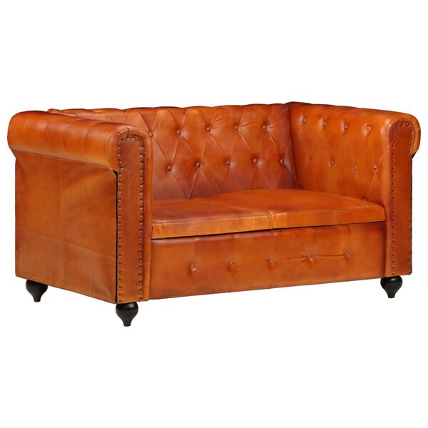 vidaXL Canap&eacute; Chesterfield &agrave; 2 places Brun roux Cuir v&eacute;ritable