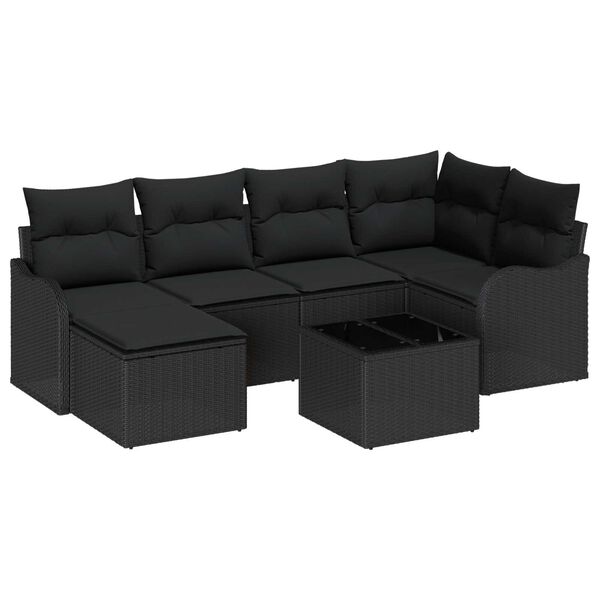 vidaXL Ensemble de canapé de jardin avec coussin 7 pcs Noir Poly rotin