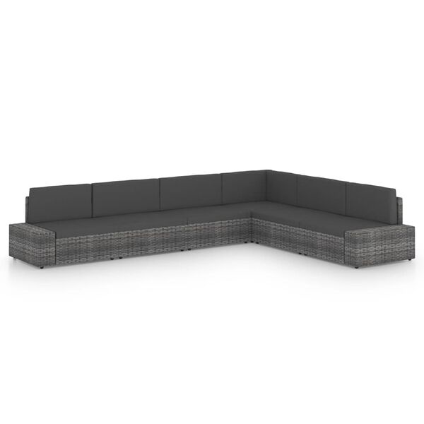 vidaXL Salon de jardin 6 pcs avec coussins Gris R&eacute;sine tress&eacute;e