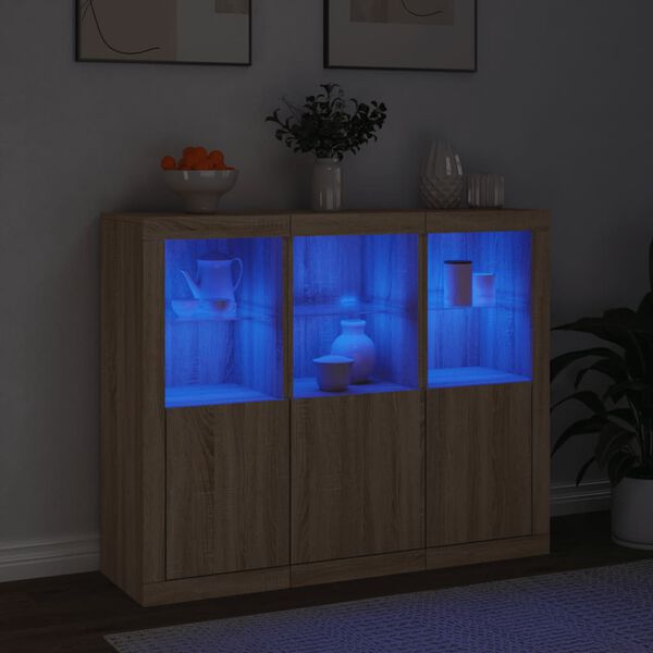 vidaXL Buffets avec lumi&egrave;res LED 3 pcs ch&ecirc;ne sonoma bois d'ing&eacute;nierie