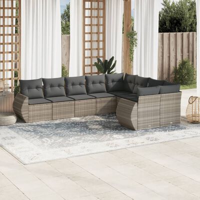 vidaXL Salon de jardin 9 pcs avec coussins gris clair résine tressée