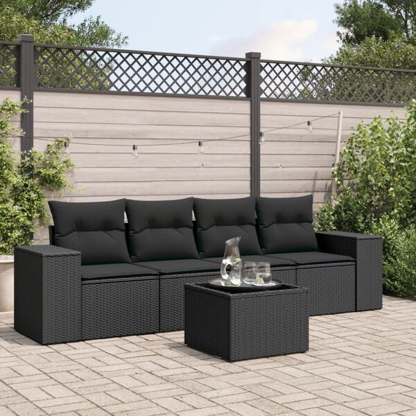 vidaXL Salon de jardin 5 pcs avec coussins noir r&eacute;sine tress&eacute;e