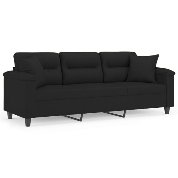 vidaXL Canap&eacute; 3 places avec oreillers et coussins Noir 180 cm