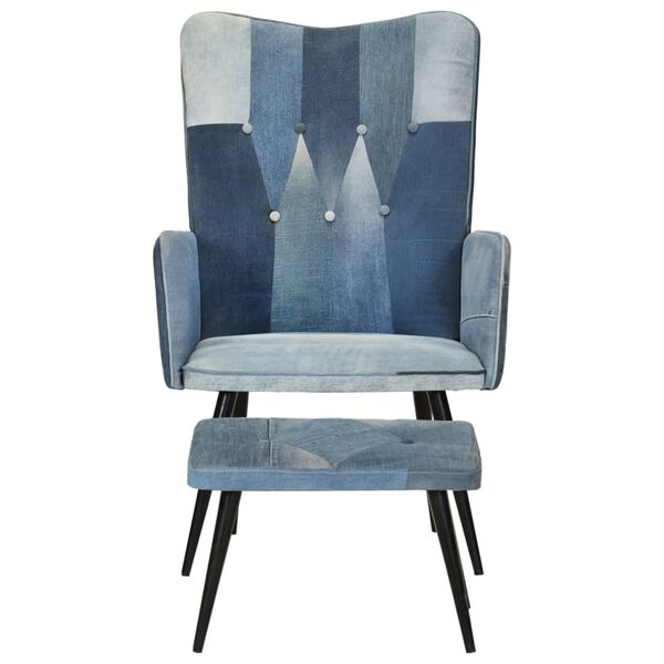 vidaXL Fauteuil avec repose-pieds Denim Bleu Toile patchwork