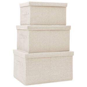 vidaXL Bo&icirc;tes de rangement empilables 3 pcs Tissu Cr&egrave;me