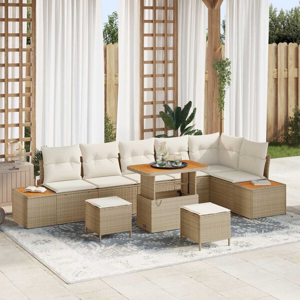 vidaXL Ensemble de canap&eacute; de jardin 9 pcs Beige polyrotin