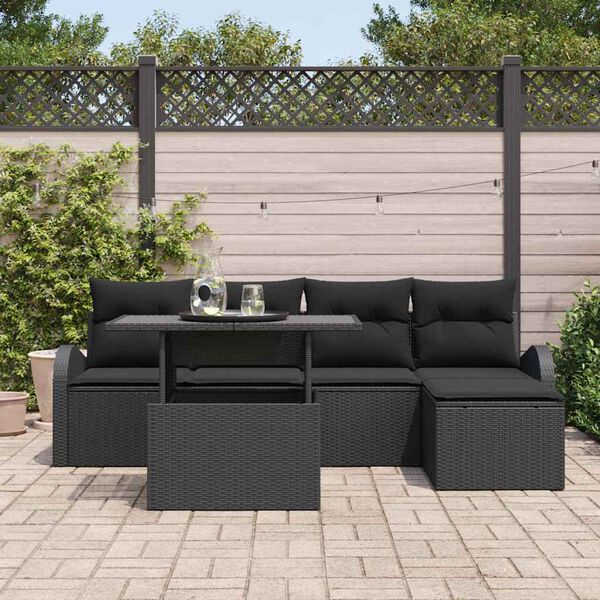 vidaXL Ensemble de canapé de jardin avec coussin 6 pcs Noir Poly rotin
