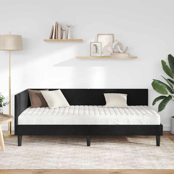 vidaXL Cadre de lit d'angle avec matelas Autre 2 pcs Noir Velours