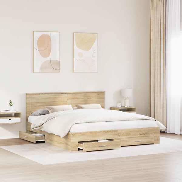 vidaXL Cadre de lit Ch&ecirc;ne Sonoma 200 x 200 cm Bois d'ing&eacute;nierie