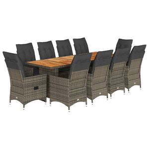 vidaXL Ensemble de bistro de jardin 11 pcs coussins gris poly rotin