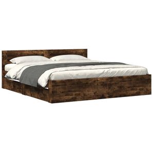 vidaXL Cadre de lit avec t&ecirc;te de lit ch&ecirc;ne fum&eacute; 200x200 cm