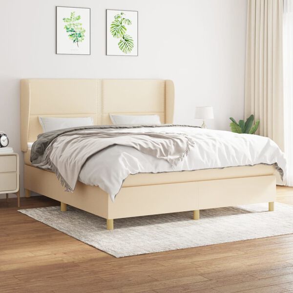 vidaXL Sommier &agrave; lattes de lit avec matelas Cr&egrave;me 160x200 cm Tissu