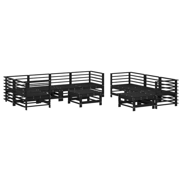 vidaXL Salon de jardin 10 pcs avec coussins noir bois massif