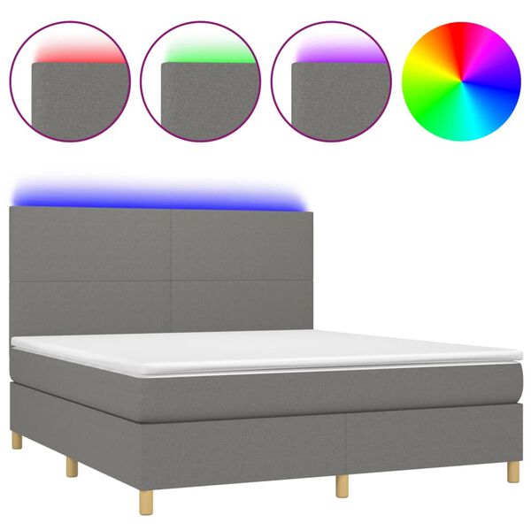 vidaXL Sommier &agrave; lattes de lit et matelas et LED Gris fonc&eacute; 180x200 cm