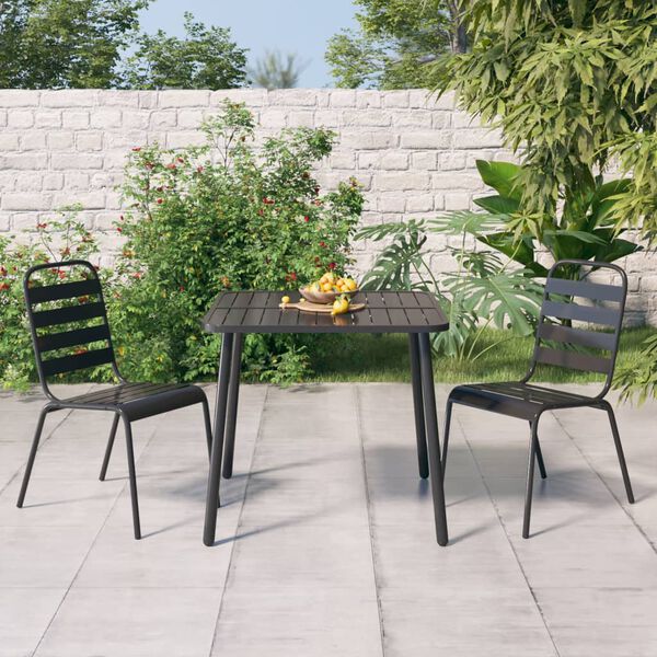 vidaXL Ensemble &agrave; manger de jardin 3 pcs anthracite acier