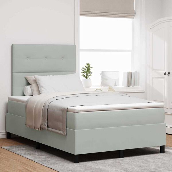 vidaXL Lit &agrave; ressort LED avec matelas Gris clair 120 x 200 cm tissu
