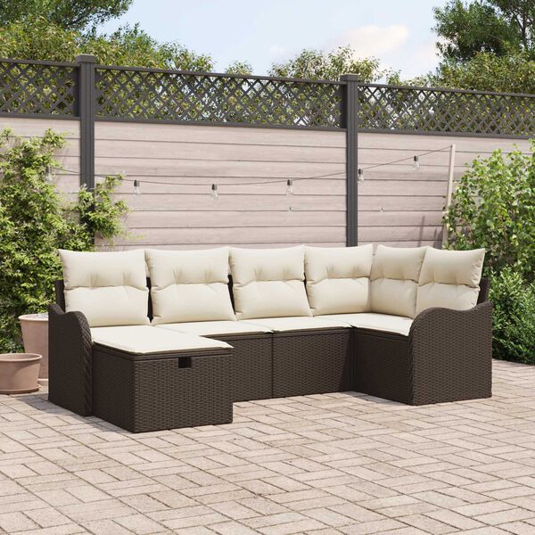 vidaXL Ensemble de canap&eacute; de jardin 6 pcs Marron et Cr&egrave;me polyrotin