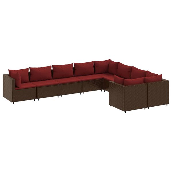 vidaXL Salon de jardin avec coussins 9 pcs marron résine tressée