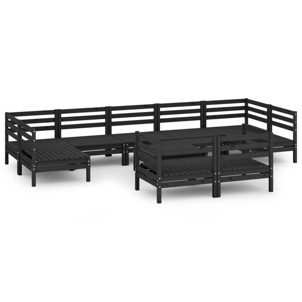 vidaXL Salon de jardin 10 pcs Noir Bois de pin massif