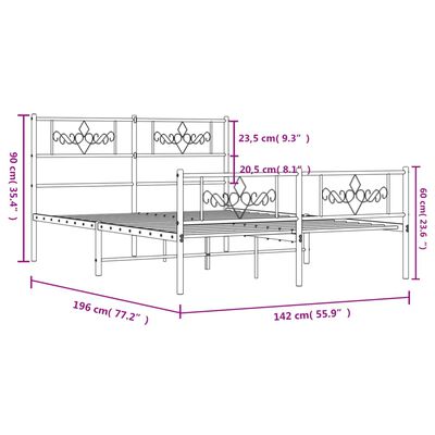 vidaXL Cadre de lit métal sans matelas avec pied de lit noir 135x190cm